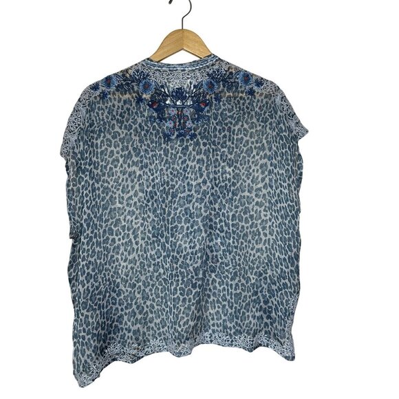 Johnny Was Biya Bluewell Chiffon Silk Embroidered Blouse BWomens Size M Boho Art - Picture 12 of 12